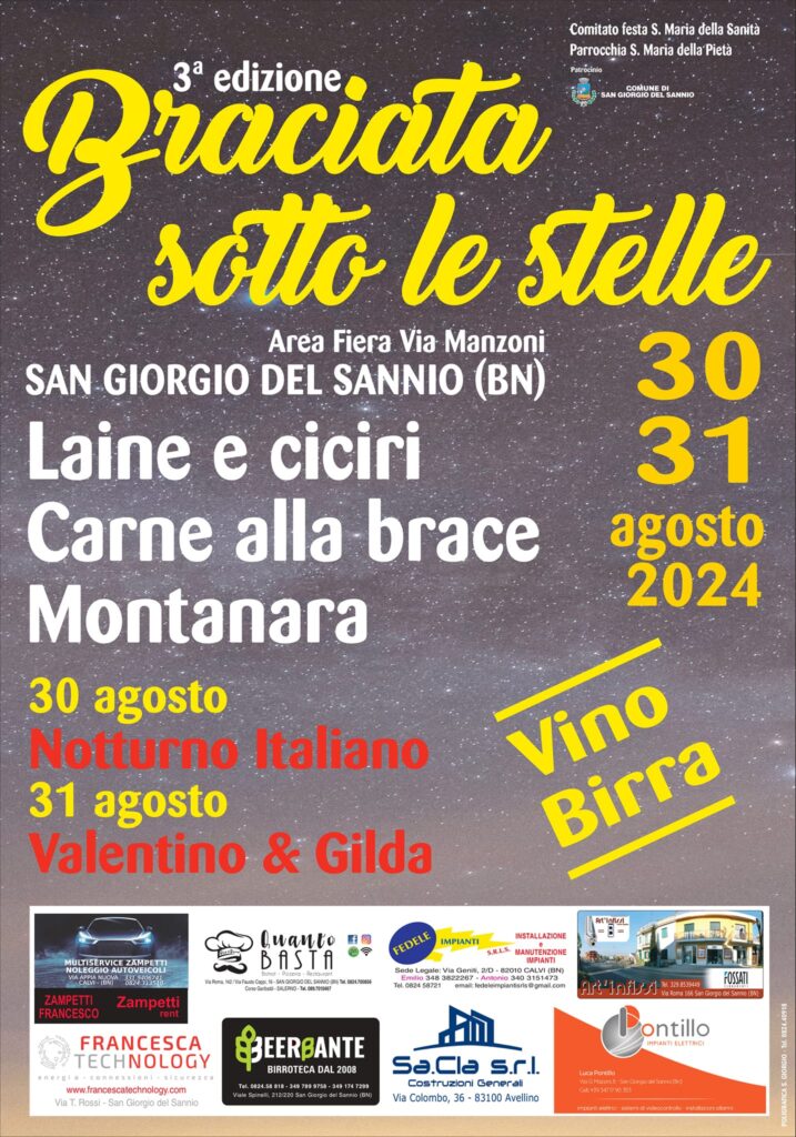 30/31 AGOSTO – BRACIATA SOTTO LE STELLE